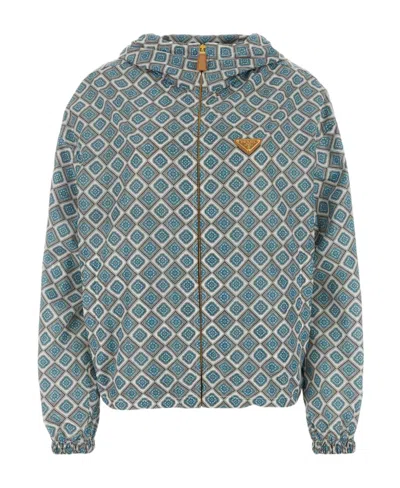 Prada Light Blue Printed Nylon Windbreaker In Multi