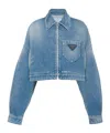 Prada Long-sleeved Zipper Denim Jacket In Medium Blue