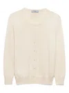 Prada Silk-cotton Double Crewneck Cardigan In Neutral