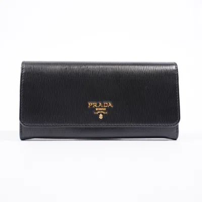 Prada Long Wallet Leather In Black