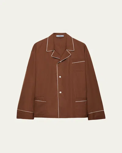 Prada Long-sleeve Cotton Blouse In Tobacco
