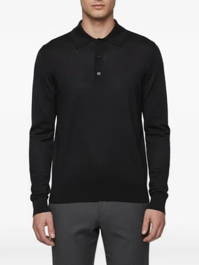 Pre-owned Prada Long-sleeve Knit Polo Shirt In Black