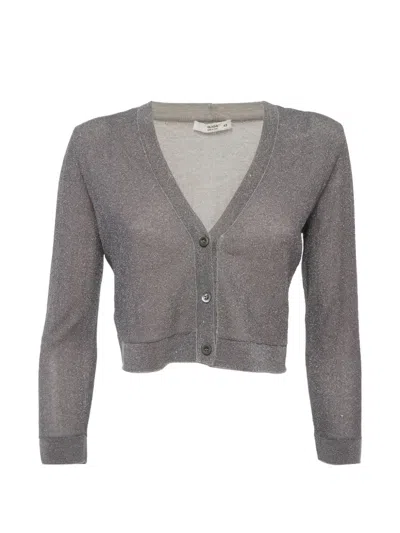 Pre-owned Prada Long-sleeve Lurex-knit Cotton Cardigan In Gray