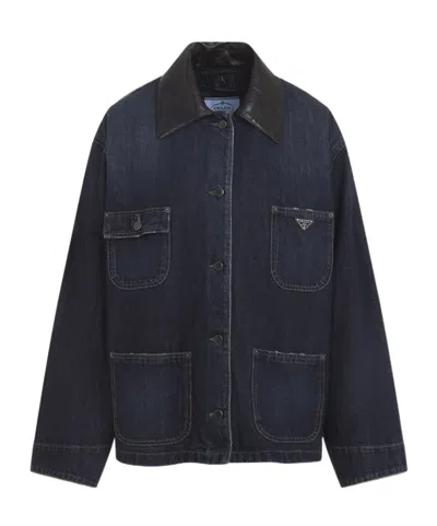 Prada Long-sleeved Casual Jacket In Blue