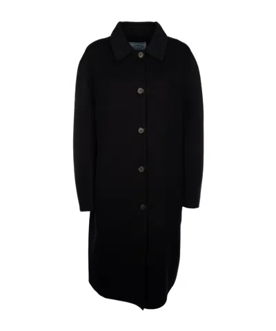 Prada Long-sleeved Coat In Black