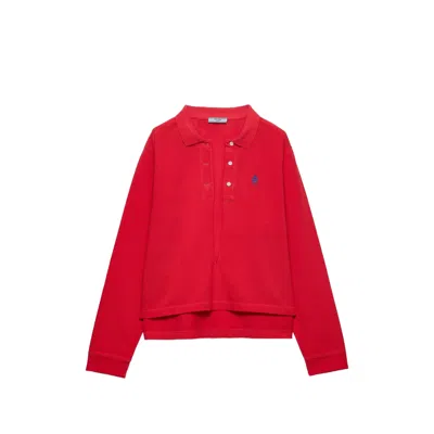 Prada Long-sleeved Cotton Piqué Polo Shirt In Red