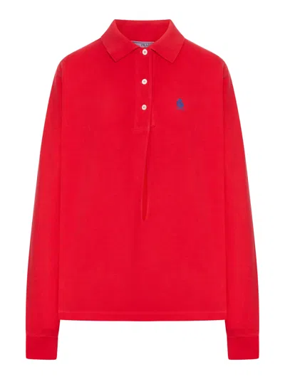 Prada Long-sleeved Cotton Piquet Polo Shirt In Red