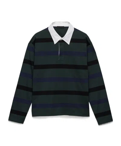 Prada Long-sleeved Cotton Polo Shirt In Green
