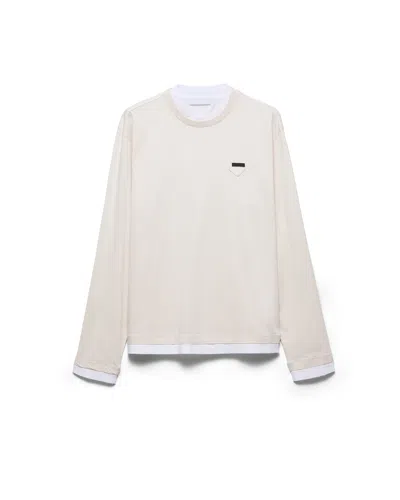 Prada Long-sleeved Cotton T-shirt In Gray