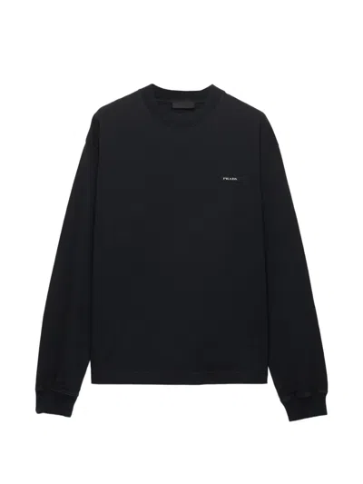 Prada Cotton Sweatshirt Crew Neck Long Sleeves Regular Fit In Black