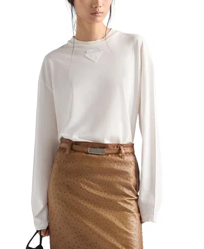 Prada Long-sleeved Garment-dyed Jersey T-shirt In White