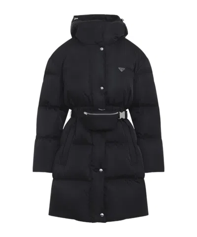 Prada Long-sleeved Hooded Down Jacket In Black
