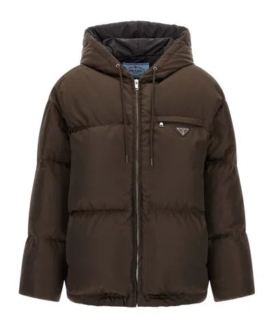 Prada Long-sleeved Padded Jacket In Brown