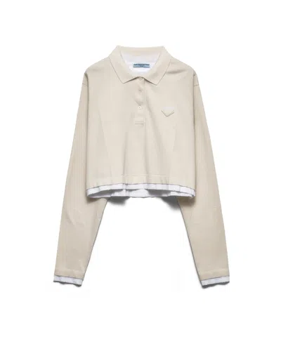 Prada Langärmliges Poloshirt Aus Piqué Und Jersey In Brown