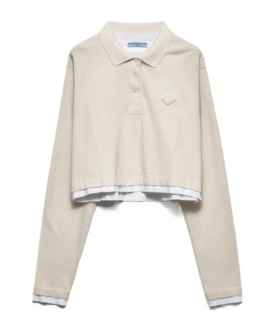 Prada Long-sleeved Polo Shirt In White