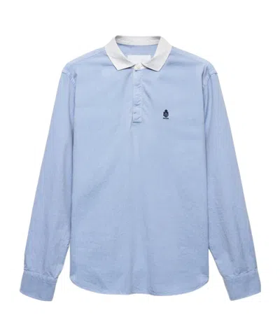 Prada Long-sleeve Poplin Polo Shirt In White