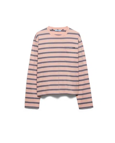 Prada Women's Long-sleeved Striped Cotton Jersey T-shirt In Brown
