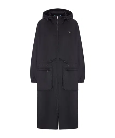 Prada Long-sleeved Trench Coat In Black