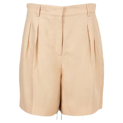 Pre-owned Prada Loro Piana Beige Linen 2022 Pleated Bermuda Shorts Pants 44 L In Brown