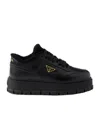 Prada Downtown Bold Leather Sneakers In Black