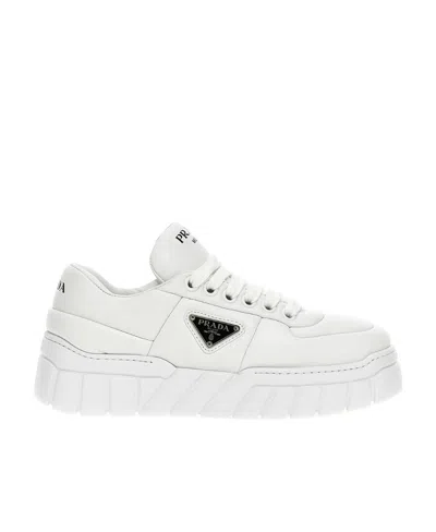 Prada Low Lace-up Sneakers In White