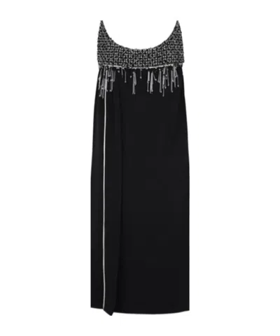 Prada Crystal-bead Embellished Mini Dress In Black