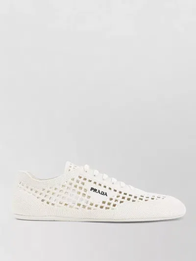 Prada Collapse Crochet Knit Low-top Sneakers In Neutral