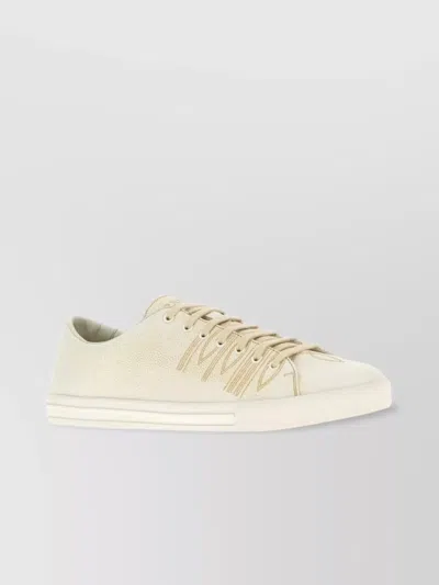 Prada Low Profile Round Toe Rubber Sole Sneakers In White