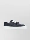 Prada Low Profile Round Toe Sneakers With Textured Finish In Blue