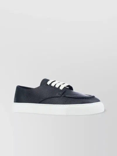 Prada Low Profile Round Toe Sneakers With Textured Finish In Blue