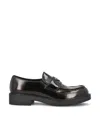 Prada Loafers Brushed Leather Elastic Gusset In Black