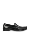 Prada Polished Leather Flat Shoes In Black