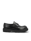 Prada Polished Black Leather Loafers With Chunky Rubber Sole In Black