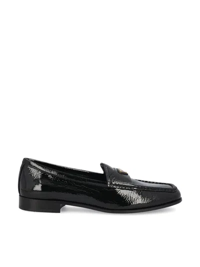Prada Logo Croc-embossed Leather Loafers In Black