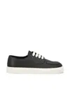 Prada Low Profile Round Toe Sneakers With Textured Finish In Black