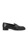 Prada Rounded Toe Loafers With Textured Detailing And Low Block Heel In Black