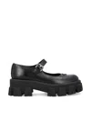 Prada Leather Logo Plaque Platform Flats In Black