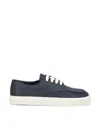 Prada Low Profile Round Toe Sneakers With Textured Finish In Blue