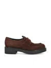 Prada Chocolate Suede Loafers In Brown