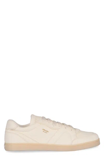 Prada Low-top Leather Sneakers In Neutral