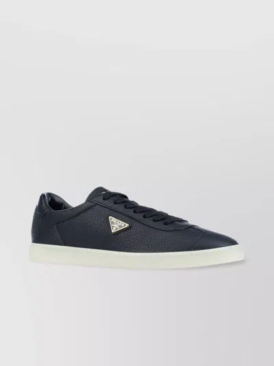 Prada Low-top Round Toe Rubber Sole Sneakers In Blue