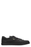 Prada Black Calf Leather Bos Taurus Low Top Sneakers In Black