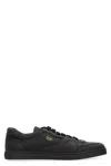 Prada Black Calf Leather Bos Taurus Low Top Sneakers In Black