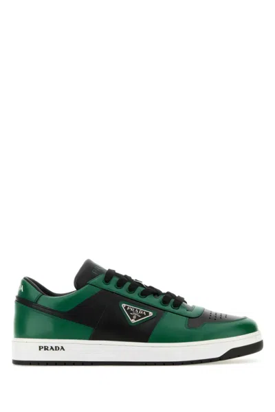 Prada Low-top Sneakers With Textured Panels In Green