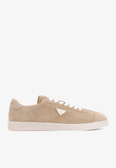 Prada Beige Suede Sneakers In Brown