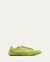 Prada Collapse Mixed Media Low Top Sneaker In Lime