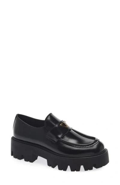 Prada Lug Sole Platform Loafer In Black