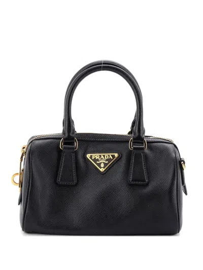 Pre-owned Prada Lux Convertible Boston Bag Saffiano Leather Small Handbag In Black
