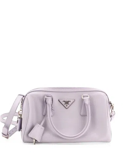 Pre-owned Prada Lux Convertible Boston Bag Saffiano Leather Small Handbag In Purple