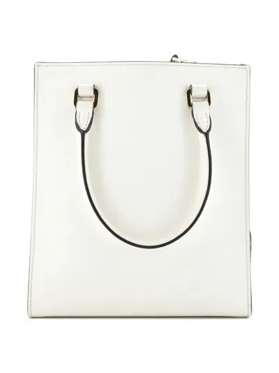 Pre-owned Prada Lux Embossed Logo Tote Saffiano Leather Small Shoulder Bag In White